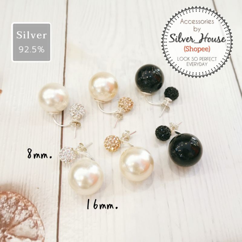 ต่างหูเงินแท้​ 92.5% คริสตัลหน้า หลังมุก ต่างหู​ front&back​ หน้า​ 8mm.​ หลัง​ 16mm.​ สวยมากค่ะ