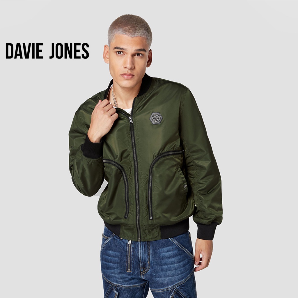 DAVIE JONES เสื้อแจ็คเก็ต Bomber Slim Fit Jacket JK0026 สีเขียว ดำ