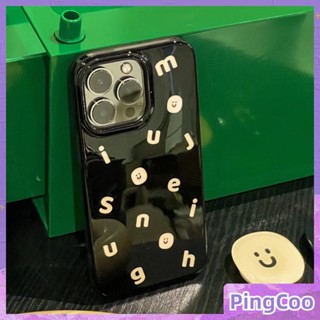 PingCoo - Candy Case For iPhone 14 13 12 11 Plus Pro Max XR TPU Soft Glossy Black Case Creative Smiley Alphabet Camera Protection Shockproof Back Cover