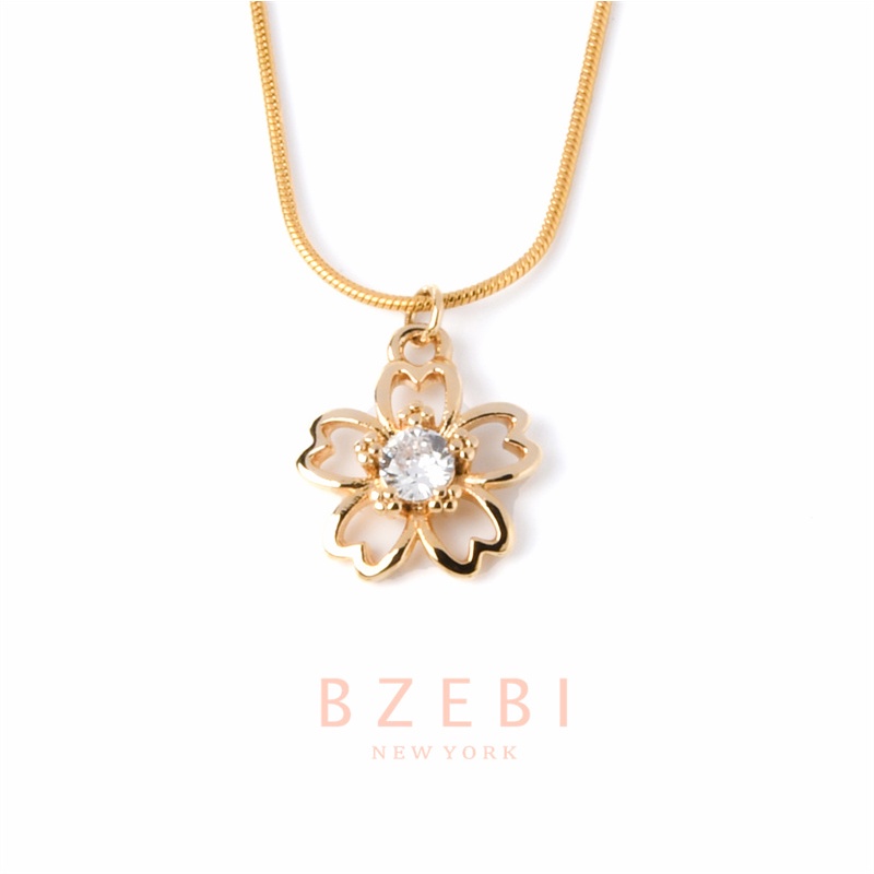 BZEBI สร้อยคอแฟชั่น ทอง สแตนเลส โซ่ สไตล์เกาหลี 18k จี้ดอกไม้ เพชร เครื่องประดับ สําหรับผู้หญิง 460n