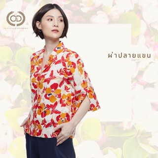 C&amp;D เสื้อผู้หญิง Blouse แขนยาว COTTON ลายดอกไม้สีแดง (CZ1KRE)