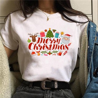 Merry Christmas T-shirt Letter Print Ladiesเสื้อยืดสวยๆ