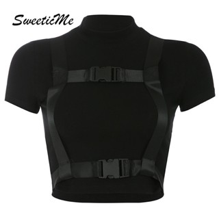 Sweeticme ใหม่ เสื้อยืดลําลอง แขนสั้น เข้ารูป สีพื้น แฟชั่นสําหรับสตรี 2022