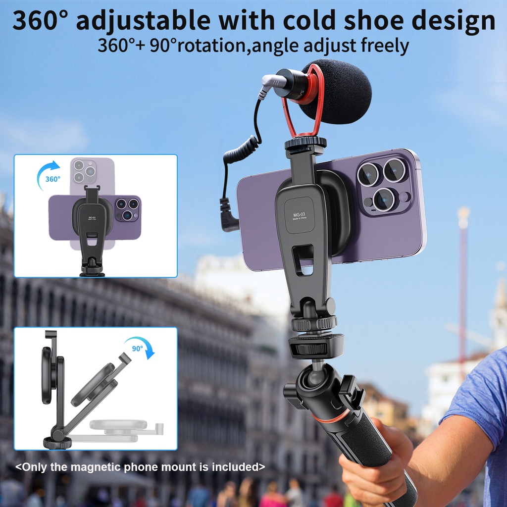 VRIG MG-03 Magnetic Phone Mount Holder Phone Mount with Cold Shoe 1/4 ” Thread 360° หมุนได้สําหรับ Iphone 12/13/14 Serie และอื่นๆ ราคา ถูกที่สุด ดีลบีเคเค แกลเลอรีภาพที่ 6