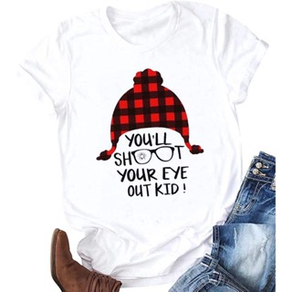 shirtSanta Hat T Shirt Women Youll Shoot Your Eye Out Shirt Tee Merry Christmas Short Sleeve Shirt DW414