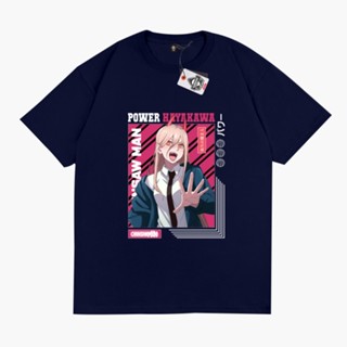 เสื้อผู้ชายเท่ เสื้อยืดแขนสั้น พิมพ์ลายการ์ตูนอนิเมะ DEVIL HUNTER POWER CHAINSAW MAN สําหรับผู้ชายเสื้อยืด_45