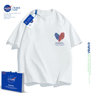 【พร้อมส่ง】เสื้อยืดแขนสั้นลําลอง เนื้อผ้าฝ้ายแท้ พิมพ์ลาย NASA ทรงหลวม สําหรับผู้ชาย และผู้หญิง