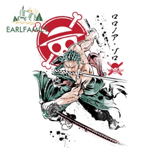 Earlfamily สติกเกอร์ไวนิล ลายการ์ตูนอนิเมะ one piece ZORO ป้องกันรอยขีดข่วน สําหรับติดตกแต่งรถยนต์ ตู้เย็น 13 ซม. x 9.1 ซม.