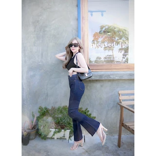 Cc jeans 235 กางเกงยีนส์ผู้หญิง ทรงขาม้าเล็ก เอวสูง สีเข้ม