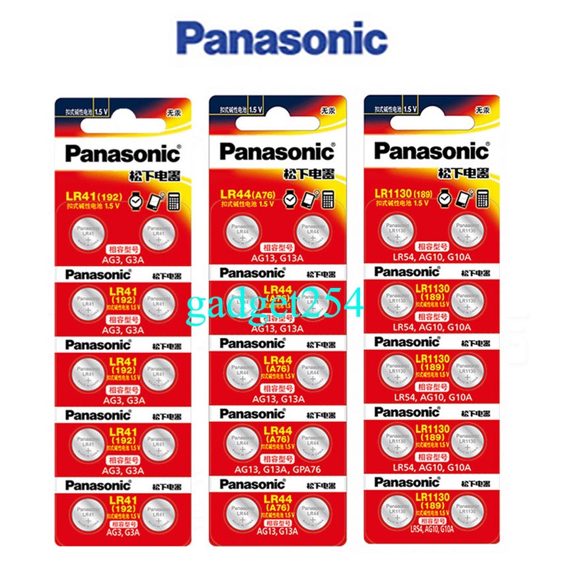 10 เม็ดถ่านกระดุม Panasonic LR41 / LR44 / LR1130 Alkaline Battery 1.5V