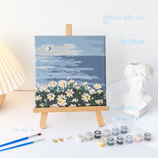 Nong Yang 【20*20 ซม】ระบายสีตามตัวเลข DIY-พร้อมกล่อง/มือวาด/ภาพวาดสีน้ำมัน/ทิวลิปพระอาทิตย์ขึ้นภูมิทัศน์/การรักษาภาพวาดตกแต่งของขวัญด้วยมือ