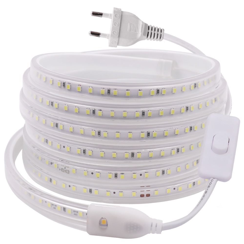 แถบไฟเพดาน Led 220V 2835 120 ดวง ความสว่างสูง กันน้ํา ปลอดภัย สําหรับตกแต่งคริสต์มาส วันหยุด กลางแจ้ง Diy