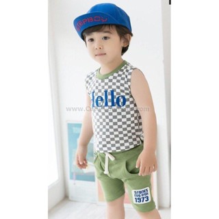 STPB-142 ชุดเซ็ทเด็กผู้ชายแขนสั้นขาสั้นลาย Hello Size-130 (6-7Y)