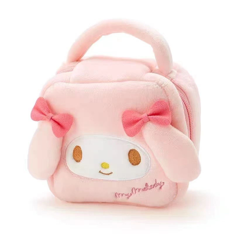 My Melody Kuromi Plush กระเป๋าแต่งหน้ากระเป๋าถือการ์ตูนอะนิเมะน่ารัก Kawaii เครื่องสําอางกรณีความงาม