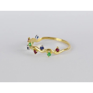 Tarry แหวนทองแท้ แหวนใบมะกอก ประดับพลอยแท้ 3 สี ทับทิม มรกต ไพลิน