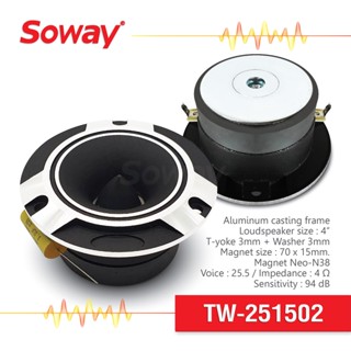 ลำโพง ทวิตเตอร์ Tweeter ลำโพง เสียงสูง 4นิ้ว แม่เหล็ก70x15mm.  Aluminum 1คู่ (แถม C ฟรี ทุกดอก) Soway TW-251502