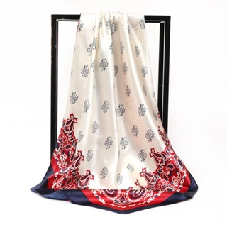 Parsimonious ผ้าพันคอ ผ้าคลุมไหล่ ผ้าซาติน พิมพ์ลาย ทรงสี่เห…