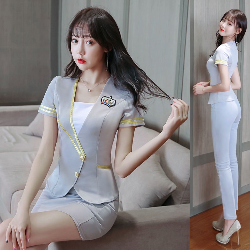 ชุดเซต2ชิ้น💗ผ้าดี🌈 เสื้อเบลเซอร์+กระโปรงสกินนี่👗ชุดพนักงาน ชุดแอร์ พนักงานต้อนรับ ชุดยูนิฟอร์ม ปกเดี่ยว