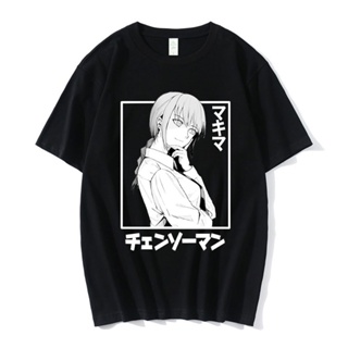 เสื้อยืดAnime Chainsaw Man Makima T Shirt Mens Manga Graphic T-shirt Hip Hop Vintage  Unisex เสื้อยืดสีขาวผู้หญิง_36