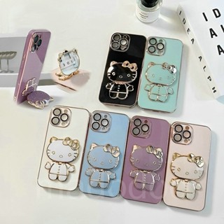 Samsung Galaxy A14 A04 A13 A22 A32 A02 A12 A01 M32 5G M02 M12 4G Candy Cute Cartoon Kitty Mirror Bracket Straight Edge Fine Hole Tpu Soft Thin Phone Case MMT 11