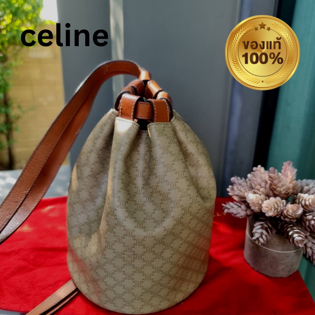 Celine ซิลีน กระเป๋าเป้ทรงถุง ทรงถังมือสองของแท้สวยเดิม ด้านในสะอาดสภาพน่ารัก