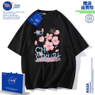 NASA Joint Graffiti เสื้อยืดสีดำหญิง 2022 ฤดูร้อน niche แขนสั้นด้านหน้าไหล่ผ้าฝ้ายหลวม TOP INS TIDE ยี่ห้อเสื้อยืดแ_07