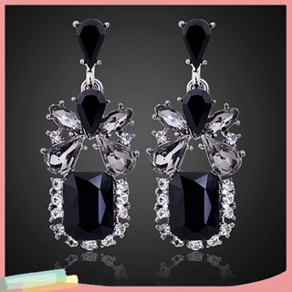 LK- Women Vintage Black Square Waterdrop Cubic Zircon Eardrop Dangle Earrings Jewelry