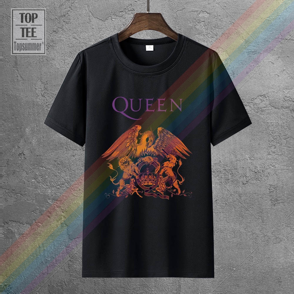 เสื้อยืดผ้าฝ้ายพรีเมี่ยม เสื้อยืดผ้าฝ้าย พิมพ์ลายโลโก้ Queen Crest Freddie Mercury Brian May สําหรับ