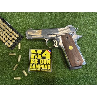 (โปร) แบลงค์กันKUZEY M1911 ลายColts 100 Years สีเงินเงา 4นิ้ว + กริบG10