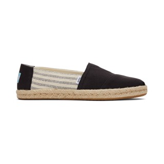 TOMS รองเท้าลำลองผู้หญิง สลิปออน รุ่น Alpargata Rope Black Recycled Cotton University Stripes​ (C) รองเท้าลิขสิทธิ์แท้