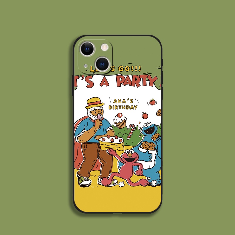 เคสโทรศัพท์มือถือ แบบนิ่ม ลายการ์ตูน Sesame Street สีดํา สําหรับ iPhone 12 mini 14 15 Pro Max XR 6S 7 8 Plus X XS Max 11 13 Pro Max SE2
