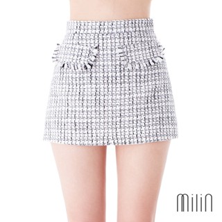 [MILIN] Tulu Shorts High waist tweed shorts  กางเกงขาสั้นเอวสูงผ้าทวีดแต่งฝากระเป๋า