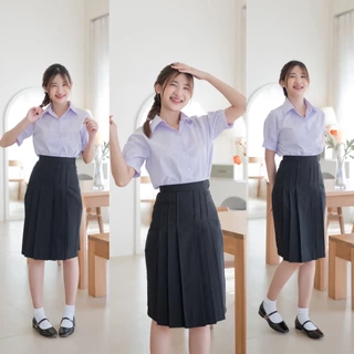 กระโปรงนักเรียนทรงแคบ สีดำ ตีเกร็ด 5.5นิ้ว ผ้าดีวาย ผ้ามันไม่ยับง่าย