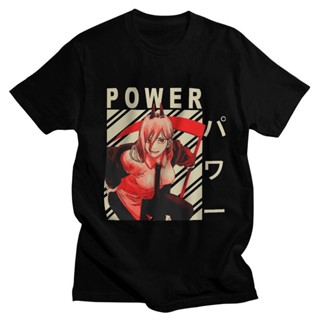 เสื้อเบลาส์ เสื้อยืดแขนสั้น ผ้าฝ้าย พิมพ์ลายอนิเมะ Chainsaw Man Power สไตล์ฮาราจูกุ สําหรับผู้ชายเสื้อยืด_20