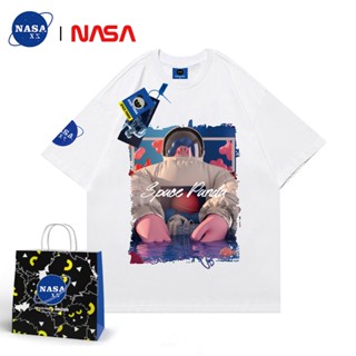 เสื้อยืดแขนสั้น ทรงหลวม ลายนักบินอวกาศ NASA xx สไตล์ฮ่องกง สําหรับผู้ชาย