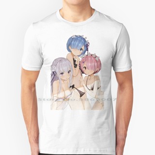 [S-5XL]Rem , Ram &amp; Emilia 2 T Shirt 100% Cotton Rem Ram Emilia Sexy Re Zero Starting New Life Another World Oppai F_13