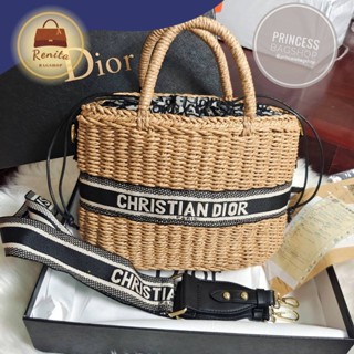 กระเป๋าสานดีออร์ Wicker Basket Bag11.5นิ้ว พร้อมสายสปอร์ต (อุปกรณ์ครบกล่อง) #renitabagshop