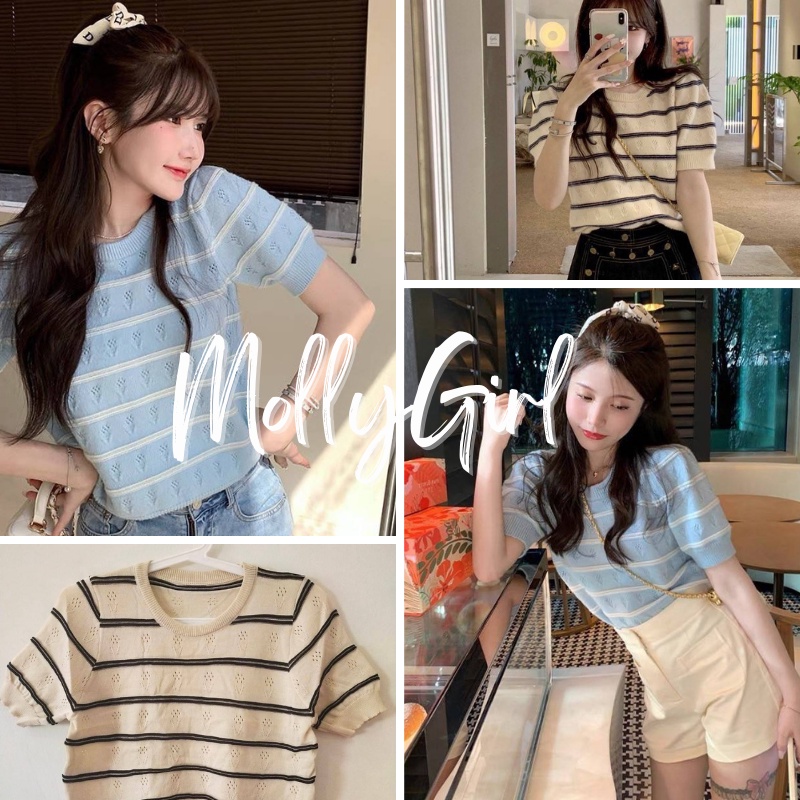 Mollygirl เสื้อต้อนรับปลดล็อคดาว เสื้อไหมพรมสีสวยแขนจั้มน่ารัก เสื้อยืด