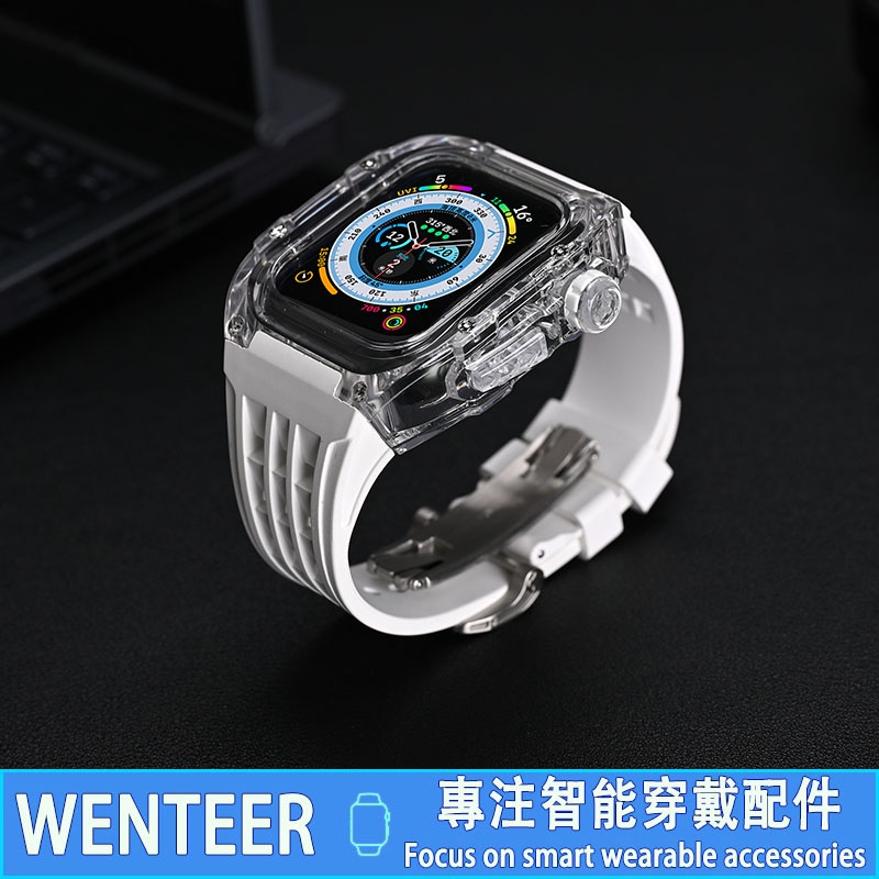 [คุณภาพสูง] สายนาฬิกาข้อมือซิลิโคนใส แต่งหัวเข็มขัดผีเสื้อ สําหรับ Apple Watch 8 S7 6 SE 5 44 มม. 45 มม.