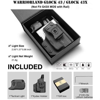 ไฟฉาย Warriorland  SL-1+ซองพกใน kydex สำหรับ Glock 43/43x(เฉพาะรุ่นที่ไม่มีราง)