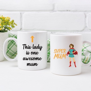 [Whitneystore] แก้วกาแฟ ลาย Super Mom Happy Mother&amp;#39; s Day แก้วเซรามิค สีขาว เป็นมิตรกับสิ่งแวดล้อม นํากลับมาใช้ใหม่ได้ สําหรับแม่ ของขวัญวันเกิด