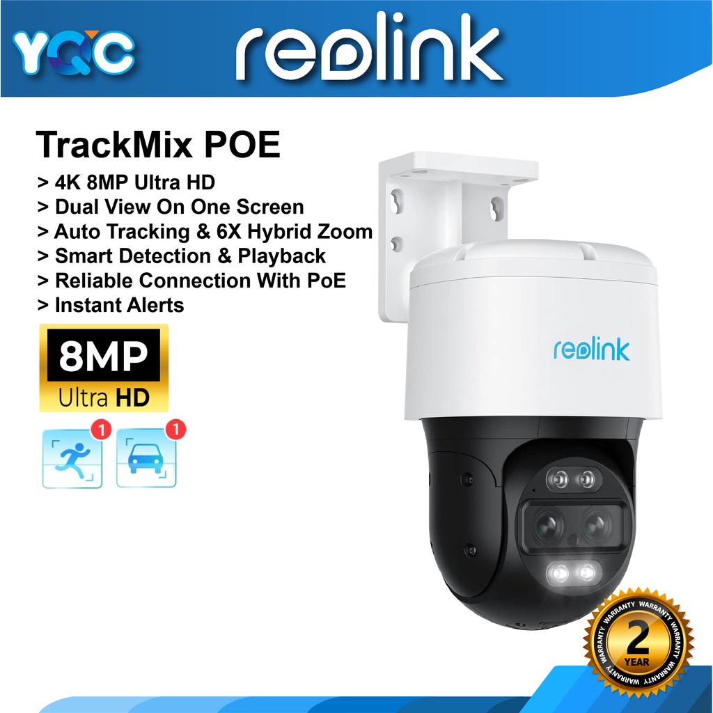 Reolink Trackmix PoE 4K กล้องวงจรปิดรักษาความปลอดภัย เลนส์คู่ PTZ ซูมได้ 6X สําหรับรถยนต์