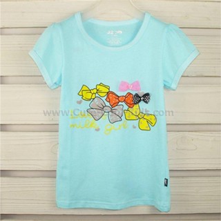 TSG-753 เสื้อยืดเด็กผู้หญิง แฟชั่นลายโบว์ Size-95 (2-3Y)