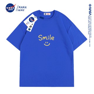 เสื้อยืดแขนสั้นลําลอง คอกลม ผ้าฝ้าย ทรงหลวม พิมพ์ลายหน้ายิ้ม NASA สวมใส่สบาย แฟชั่นสําหรับสตรี ใหม่_21