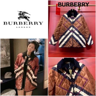 เสื้อแจ็คเก็ตแขนยาว BURBERRY CHEVRON CHECK DIAMOND QUILTED JACKET IN DARK BIRCH BROWN