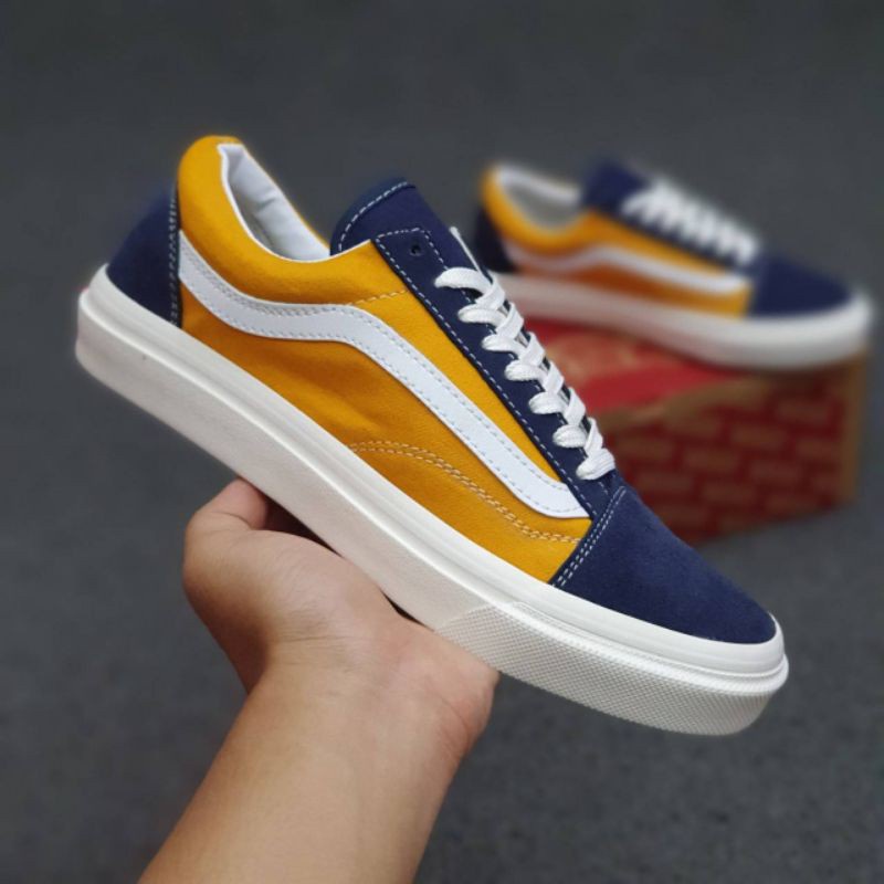 Putih Vans Oldskool NAVY สีเหลืองสีขาวรองเท้าผู้ชาย & 39;s รองเท้าผ้าใบสีขาวสีเทารองเท้าผ้าใบโรงเรีย