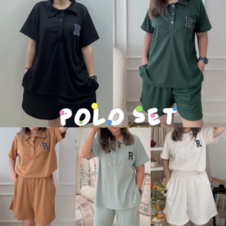 R Polo  Short Set เซ็ตขาสั้นสาวอวบ  เสื้อโปโลแขนสั้น ปัก R ผ้ายูนิโค่