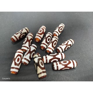 ((No.D32) ฟางอาเกต Dzi agate 1x3 ซม. + ตาสามตา Dzi อาเกต