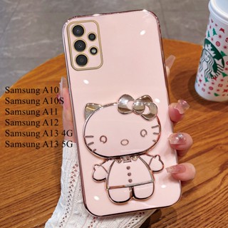 เคสโทรศัพท์มือถือ TPU นิ่ม ปิดด้านหลัง ลายการ์ตูนแมว KT แต่งกลิตเตอร์ พร้อมกระจกแต่งหน้า หรูหรา สําหรับ Samsung Galaxy A10 Samsung A10S Samsung A11 Samsung A12 Samsung A13