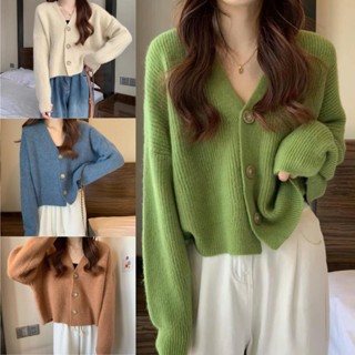 900Shop📌เสื้อไหมพรมคาร์ดิแกนคอวี ทรงใหญ่ 4 สี แถบกระดุมหน้า